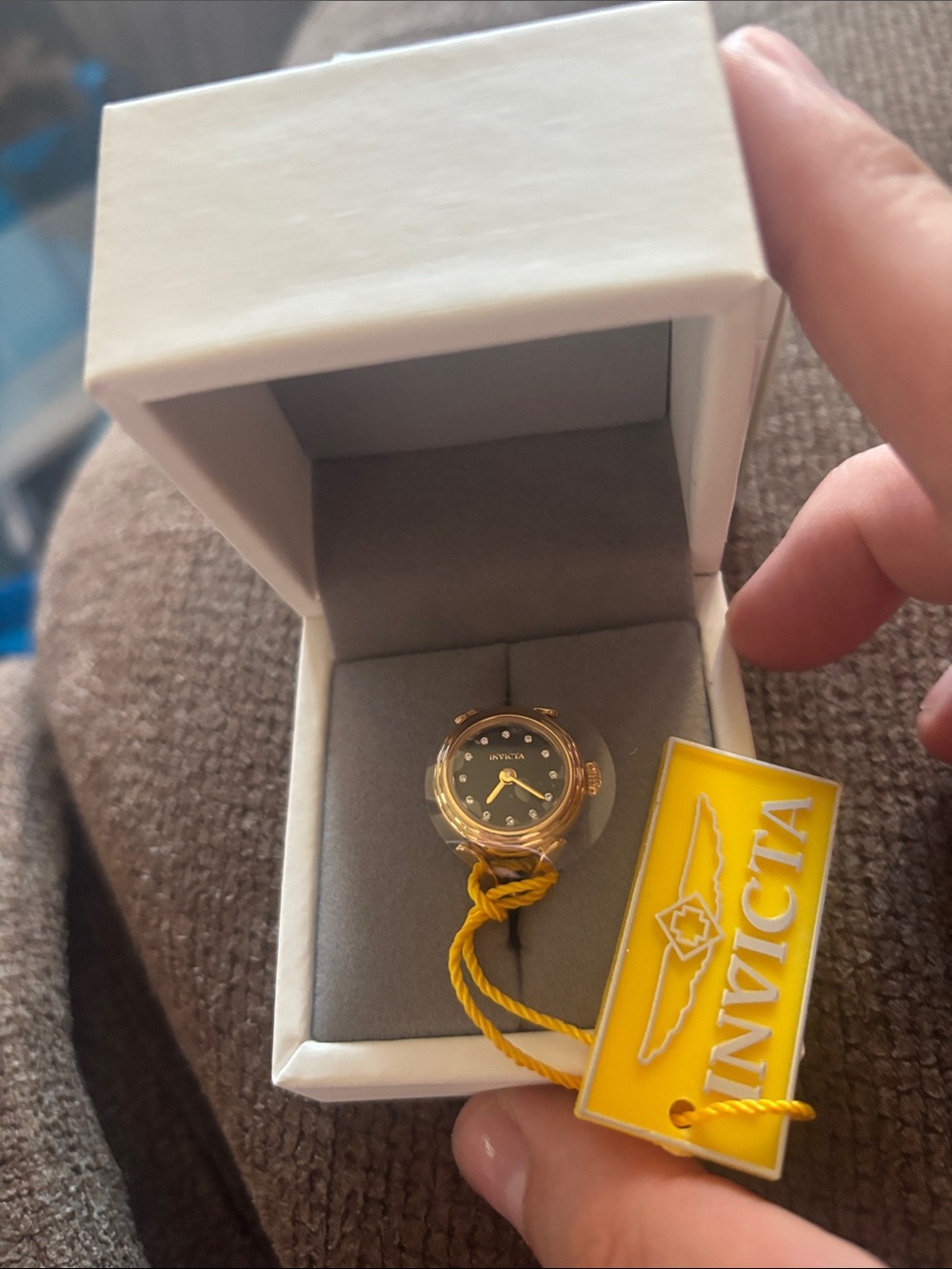 Invicta Gold-Tone ring Watch with Black Dial